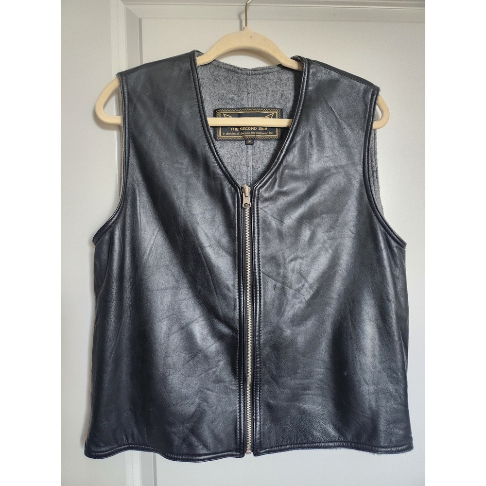 Rem Garson The Second Skin Mens Black Genuine Leather Fleece Lined Vest Size M